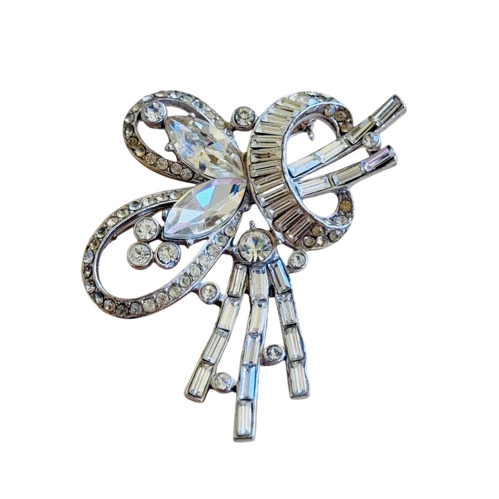 VTG Joseph Wiesner Art Deco Brooch Pin Rhinestone Silver Baguettes Marquise Rare